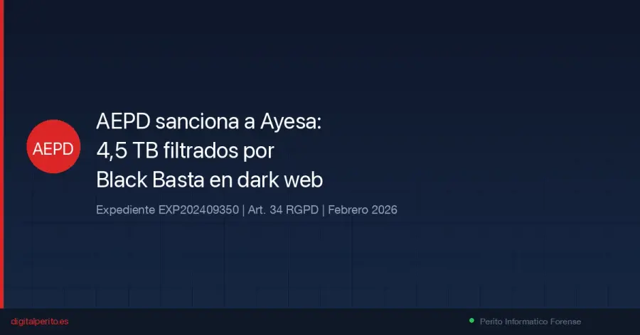 La AEPD sanciona a Ayesa por no informar adecuadamente a empleados afectados por el ciberataque de Black Basta. 4,5 TB de datos corporativos filtrados en la dark web.