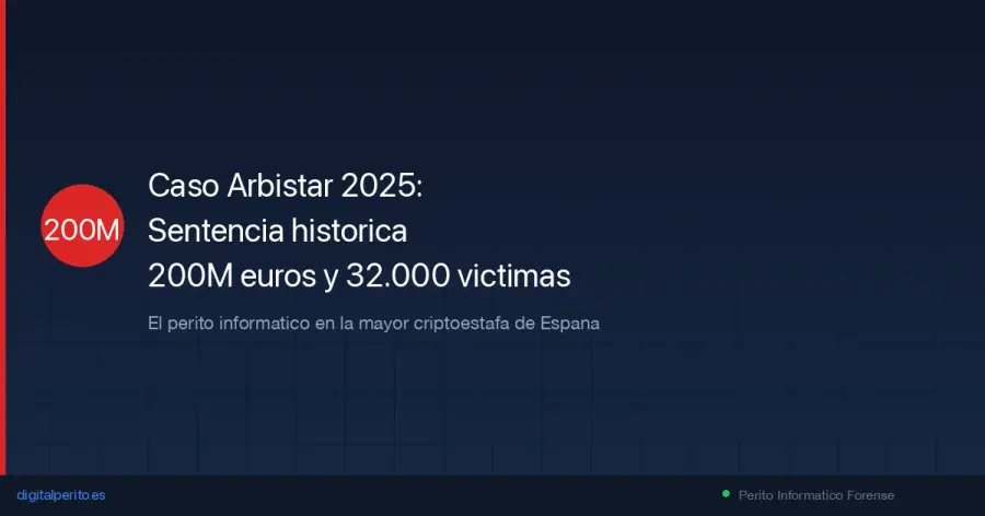 Sentencia de la Audiencia Nacional sobre Arbistar 2.0: 200 millones de euros, 32.000 víctimas y un volcado forense destruido que redujo las penas un 75%. Análisis del papel del perito informático en el caso.